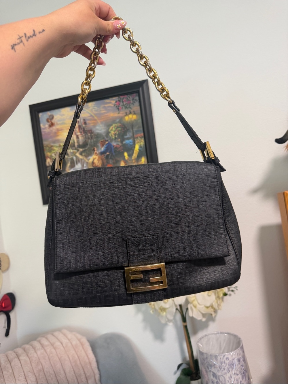 Fendi mamma baguette Black Chain-Handle Shoulder Bag